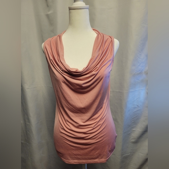 Worthington Womens Sleeveless Blouse Size Small Stretch Pink Drape Cowl Neck - Picture 1 of 8